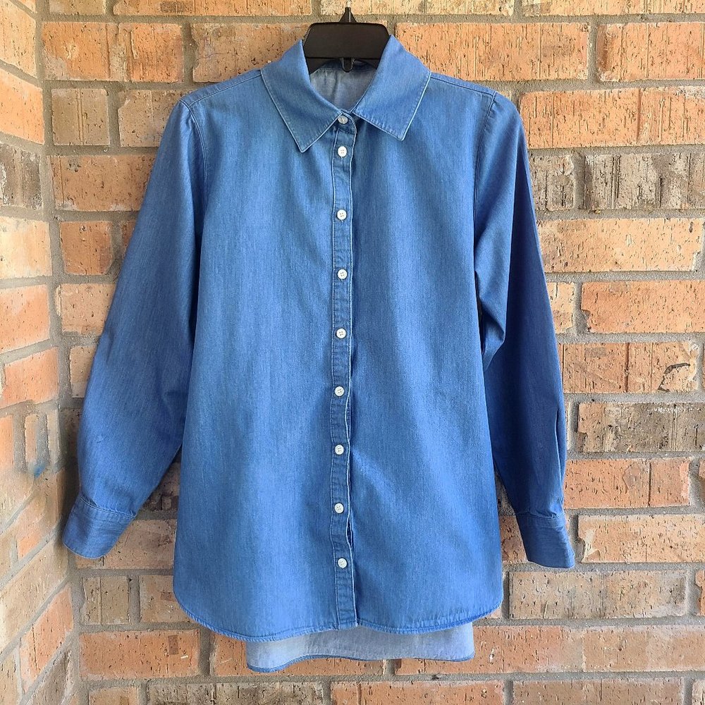 Signature Weekend Womens Top Blouse Button Front Long Sleeves Back Tie Size M - Picture 5 of 7